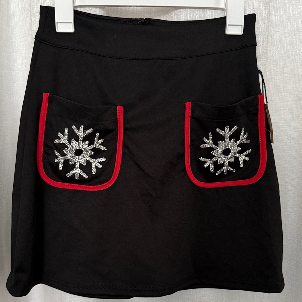 Elegant Black A-Line Skirt with Red Accents